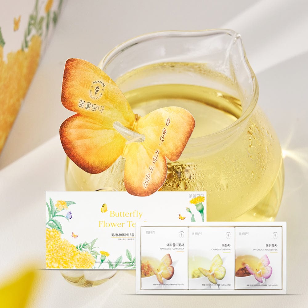 KKOKDAM Butterfly Flower Tea Bag 3 蝶々花茶バタフライ ティーバッグ イエロー ギフトボックス