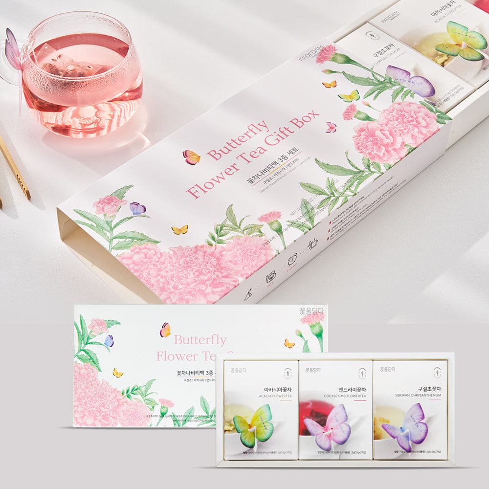 KKOKDAM Butterfly Flower Tea Bag 3 蝶々花茶バタフライ ティーバッグ ピンク ギフトボックス