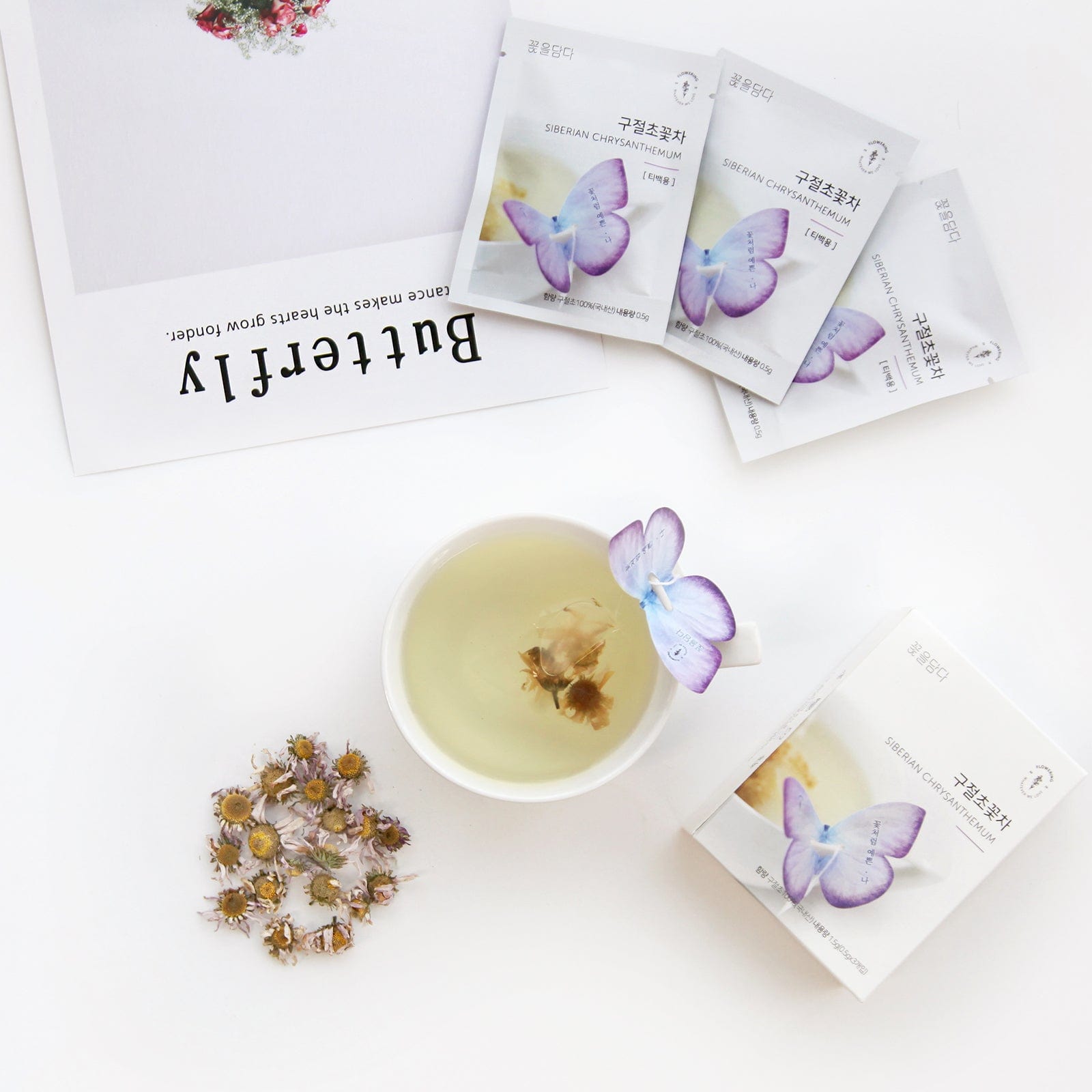 KKOKDAM Butterfly Flower Tea Bag 3 Butterfly Tea Bag Pink Gift Box