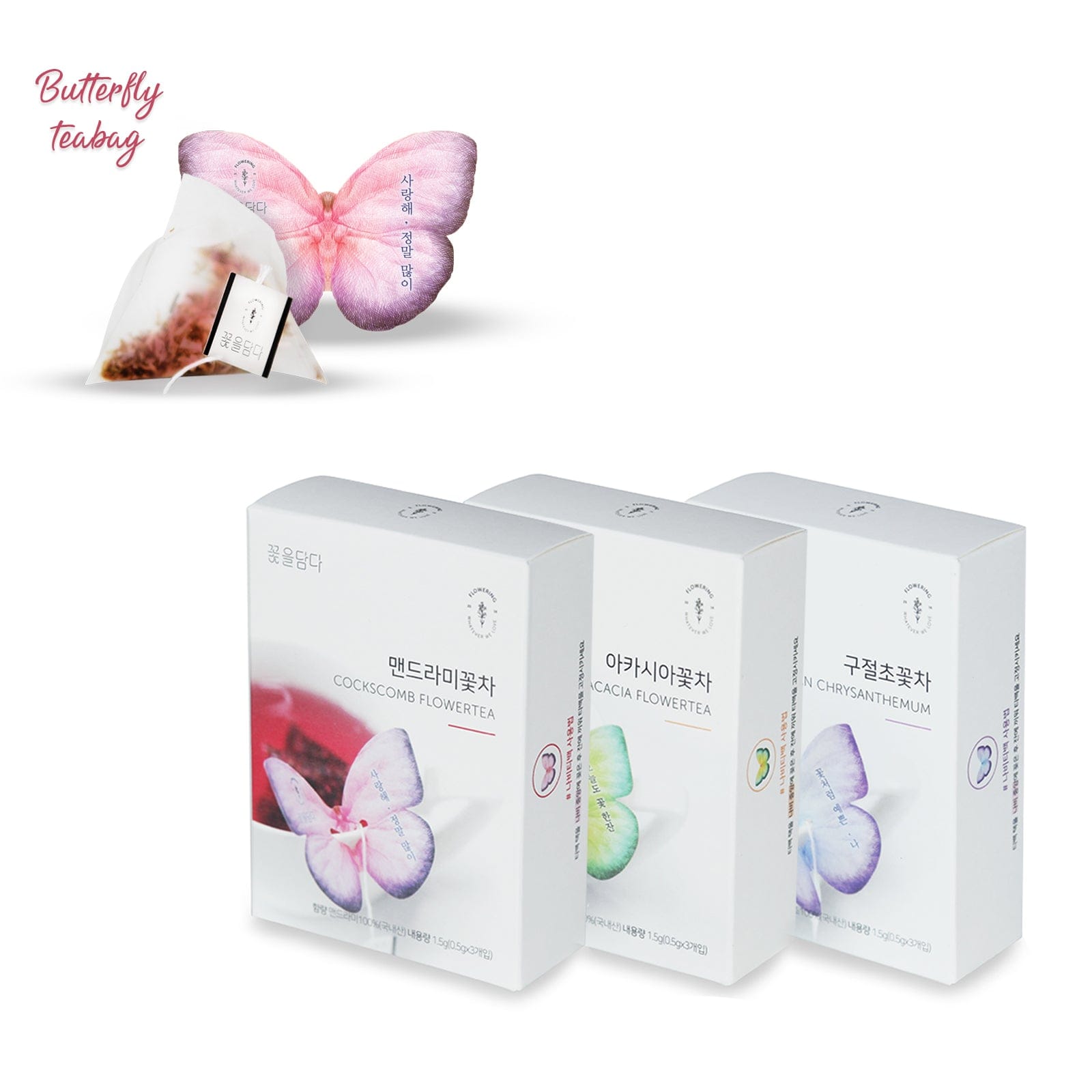 KKOKDAM Butterfly Flower Tea Bag 3 Butterfly Tea Bag Pink Gift Box